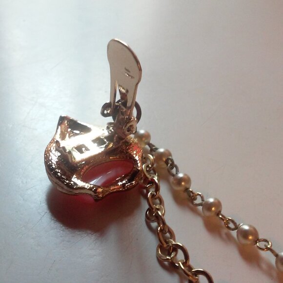 Sweater Shirt Clips Gold Pearls Peach Stones Perfect Unused - Picture 4 of 6